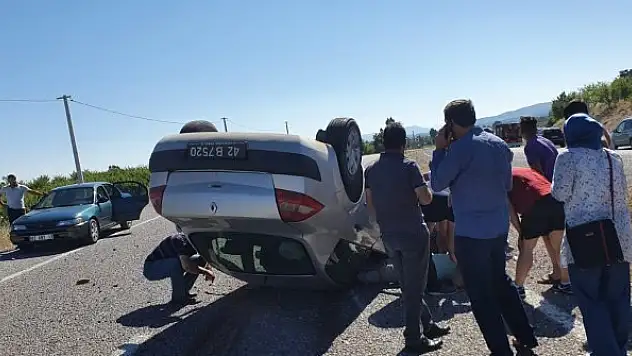 Konya'da otomobil takla attı: 2 yaralı