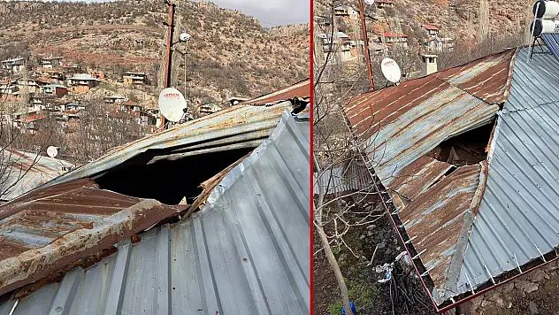 Konya Bozkır'da dağdan kopan kaya evin çatısını delip içeri girdi