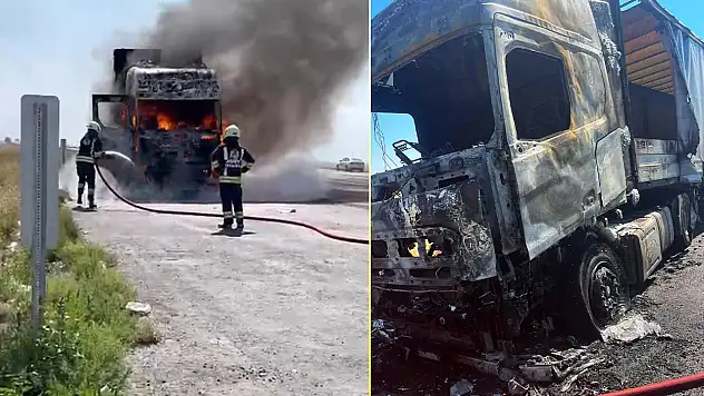 Konya'da hareket halindeki tır alev alev yandı