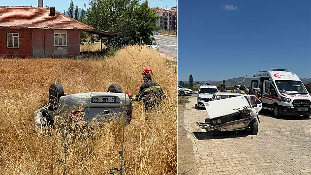 Konya'da iki otomobil çarpıştı: Yol kenarına takla atan araçta 4 yaralı