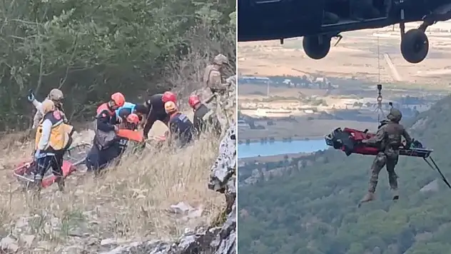 Konya'da kayalıklardan düşen yaralı kadın helikopterle kurtarıldı