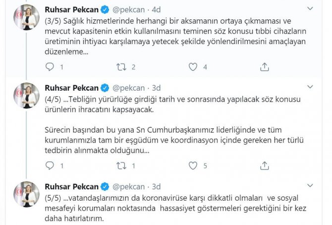 Bakan Pekcan: Solunum cihazı ihracatı ön izne bağlandı