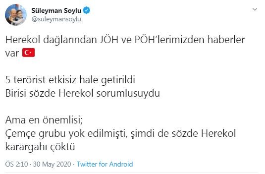 Bakan Soylu: Herekol Karargahı çöktü
