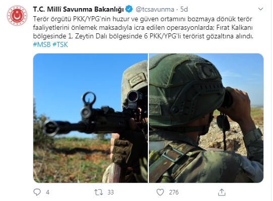 MSB: 7 PKK/YPG'li terörist gözaltına alındı