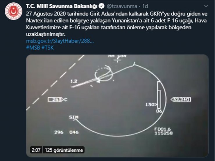 MSB: Yunanistan'a ait 6 adet F-16 uçağı, bölgeden uzaklaştırıldı