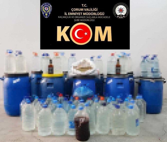 Çorum’da 43 ayrı operasyonda binlerce litre kaçak ve sahte alkol ele geçirildi