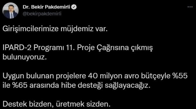 Bakan Pakdemirli’den girişimcilere müjde: 'Hibe desteği sağlayacağız”