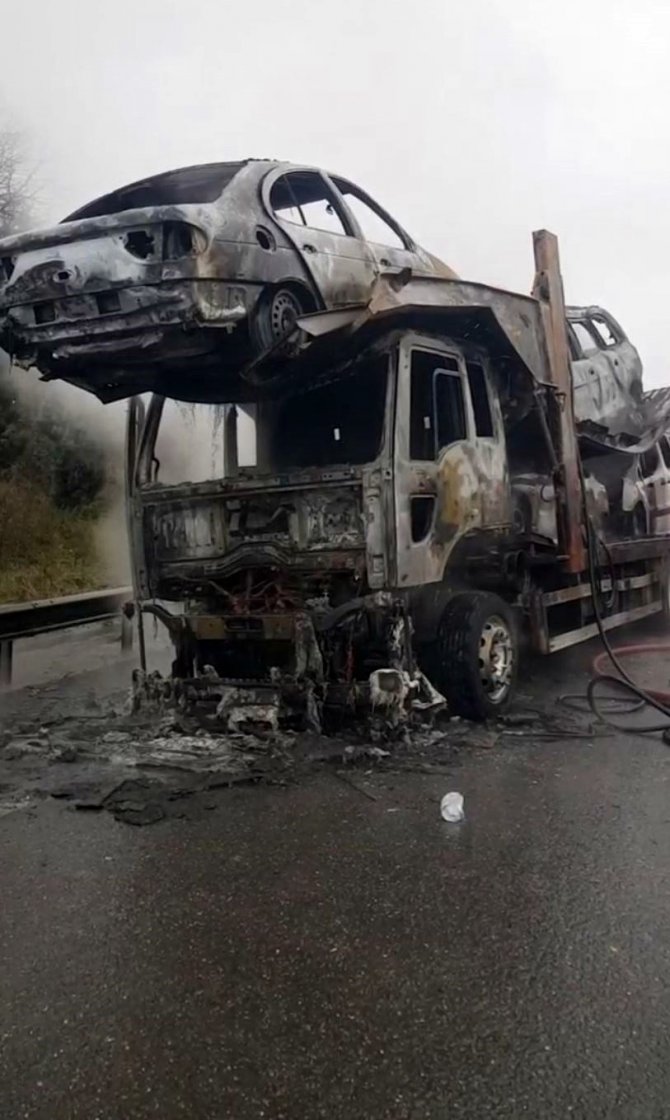 TEM’de tır ve taşıdığı 4 araç küle döndü