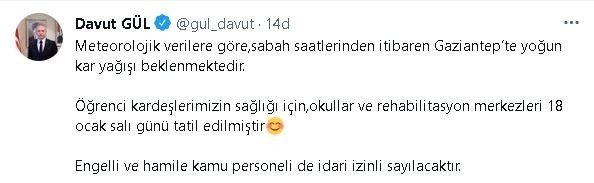 Gaziantep’te okullara kar tatili