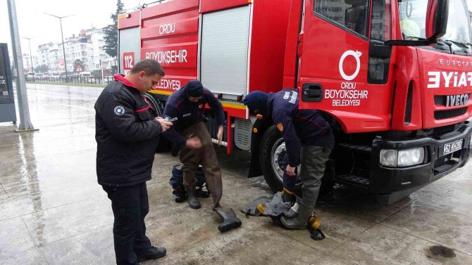 İtfaiye, dereye düşen cep telefonunu bulmak için buz gibi suya girdi
