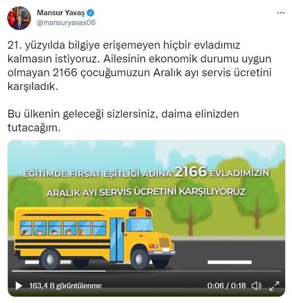 Ankara Büyükşehir, 2 bin 166 öğrenciye servis ücreti desteği sağlayacak