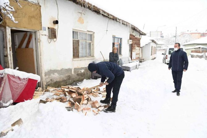 Odunu biten yaşlı kadının imdadına zabıta yetişti
