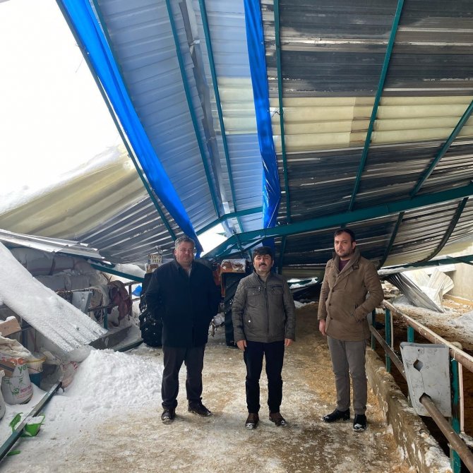 Kar nedeniyle ahırın çatısı çöktü