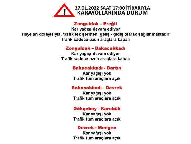 Kara yollarında son durum