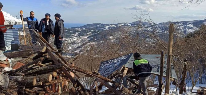 Karın ağırlığına dayanamayan ahırın çatısı çöktü, ekipler hayvanlar için seferber oldu
