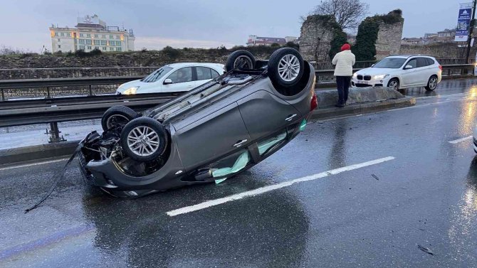 Kiralık araçla takla attı, burnu bile kanamadı