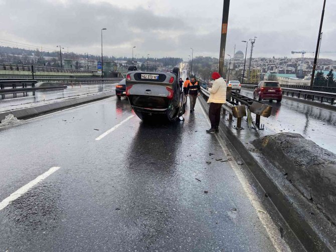 Kiralık araçla takla attı, burnu bile kanamadı