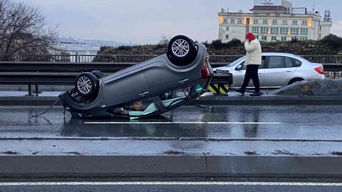 Kiralık araçla takla attı, burnu bile kanamadı