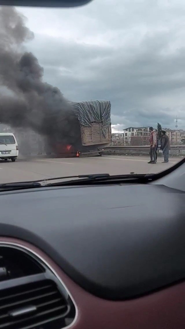 Kütük yüklü kamyon alevlere teslim oldu