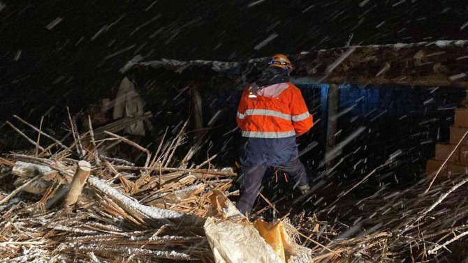 Kar yağışına dayanamayan ağıl çöktü: 13 hayvan telef oldu