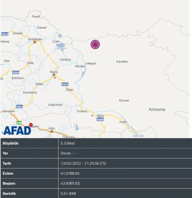 AFAD: “Ermenistan’da 5.3 büyüklüğünde deprem oldu”