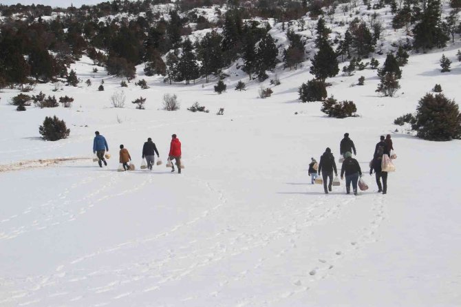 Konya’da ağır kış şartlarında doğadaki hayvanlar unutulmadı