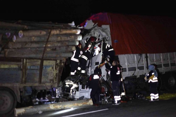 Konya'da kamyon, tomruk yüklü kamyona arkadan çarptı! 1 ölü, 1 yaralı
