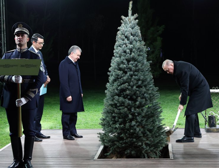 Erdoğan, Özbekistan Cumhurbaşkanı Mirziyoyev’le dostluk ağacı dikti