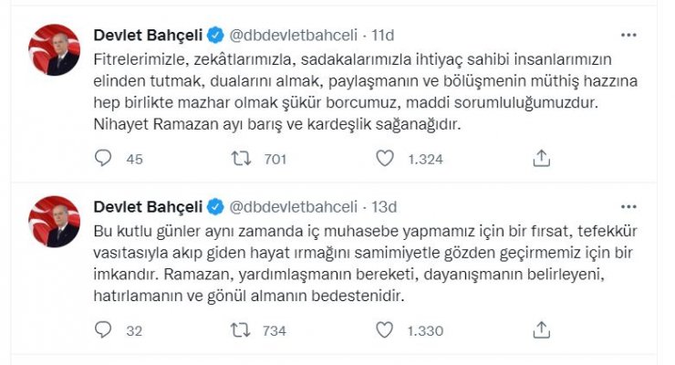 Bahçeli'den 'ramazan' mesajı