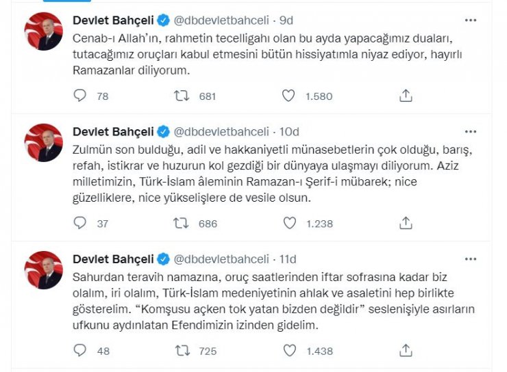 Bahçeli'den 'ramazan' mesajı