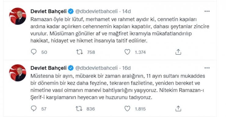 Bahçeli'den 'ramazan' mesajı