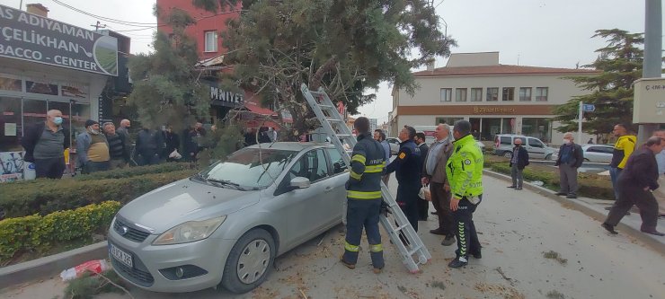 Çorum'da fırtına; devrilen ağaç otomobilin üzerine düştü