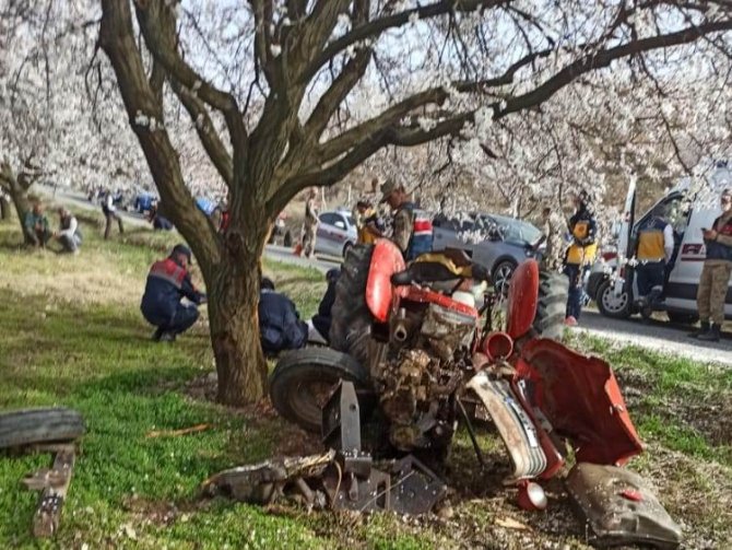 Ağaca çarpan traktörün sürücüsü hayatını kaybetti