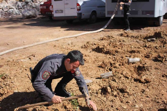 Polisler aileleri ile yanan alanlara fidan diktiler