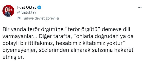 Fuat Oktay: Terörle işbirliği içinde olanlarla iş tutmak 'Namertliktir'
