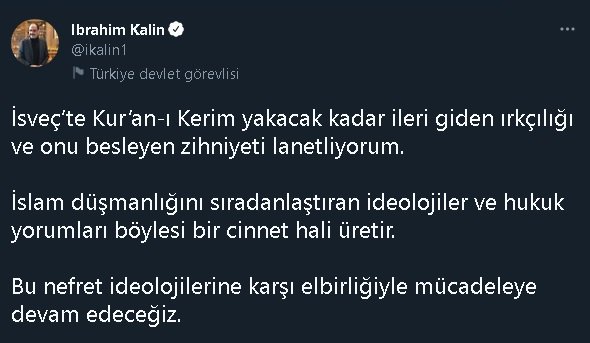 Sözcü Kalın, İsveç'te Kur'an-ı Kerim'e saldırıyı lanetledi