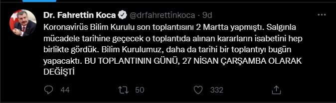 Bilim Kurulu toplantısı 27 Nisan'a ertelendi