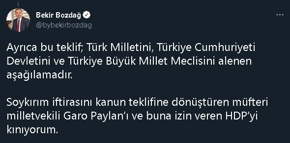 Bakan Bozdağ: Garo Paylan'ı ve buna izin veren HDP'yi kınıyorum