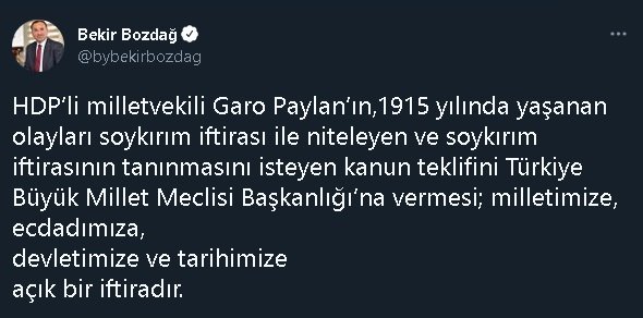 Bakan Bozdağ: Garo Paylan'ı ve buna izin veren HDP'yi kınıyorum