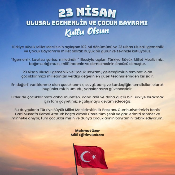 Bakan Özer'den 23 Nisan Mesajı