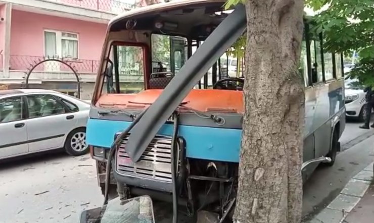 Freni boşalan dolmuş ağaca çarptı: 5 yaralı