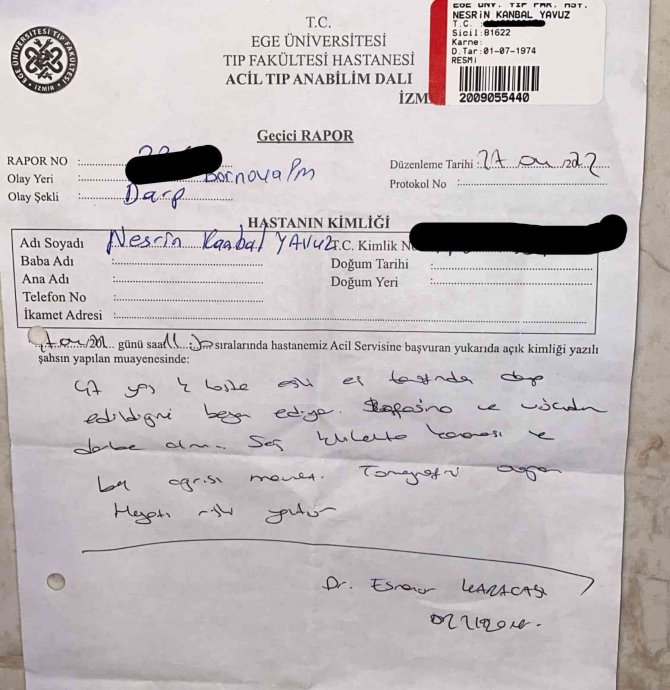 Hastane içerisinde, doktordan doktor eşine şiddet