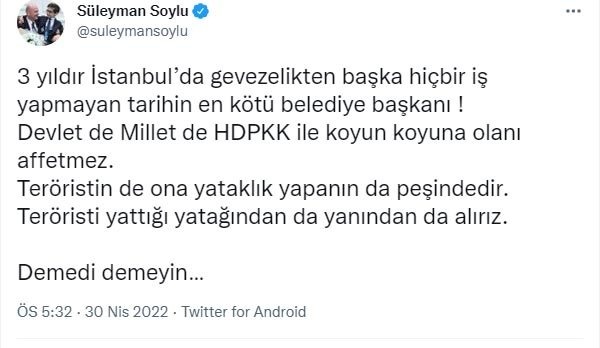 Bakan Soylu: Devlet, teröristin de ona yataklık yapanın da peşindedir