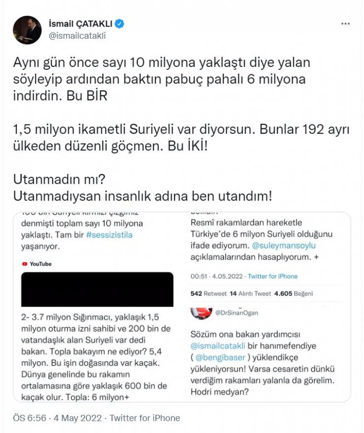 Bakan Yardımcısı Çataklı'dan Sinan Oğan'a 'Suriyeli' tepkisi