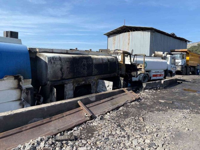 Maden ocağında yanan tanker korkuttu