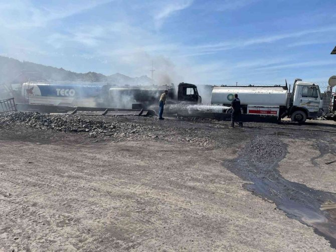 Maden ocağında yanan tanker korkuttu