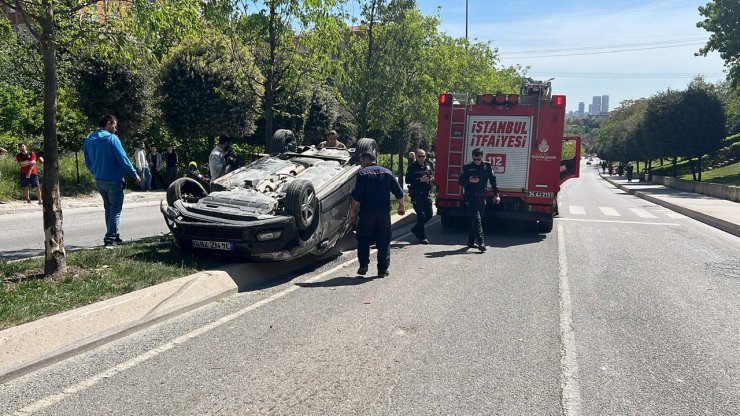 Ters dönen otomobilin sürücüsü yaralandı