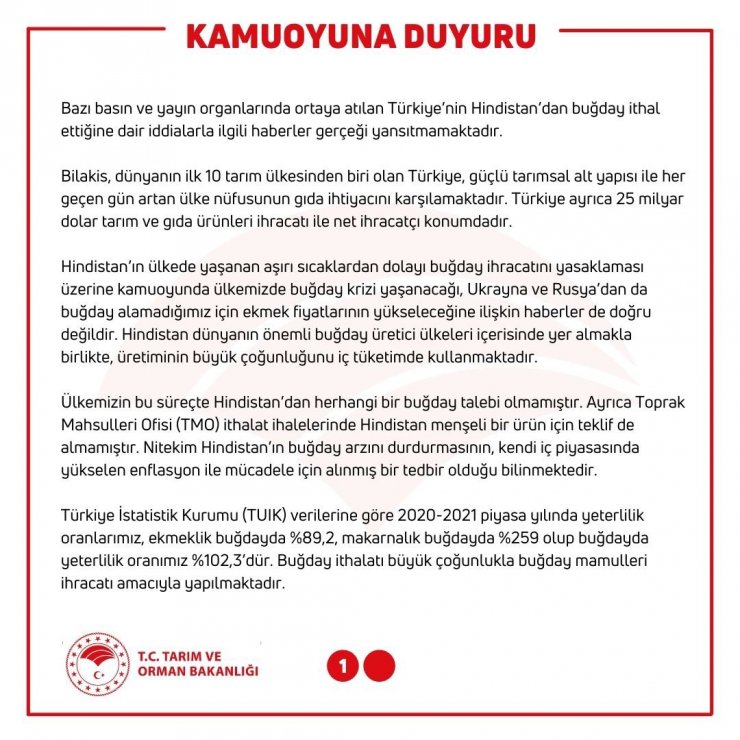 Bakanlıktan 'buğday ithalatı' iddiasına yalanlama