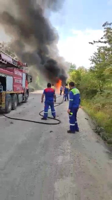 Seyir halindeki TIR alev alev yandı