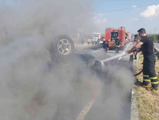 Devrilen cip alev aldı: 1 yaralı